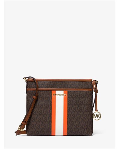 michael kors orange white stripe crossbody bag